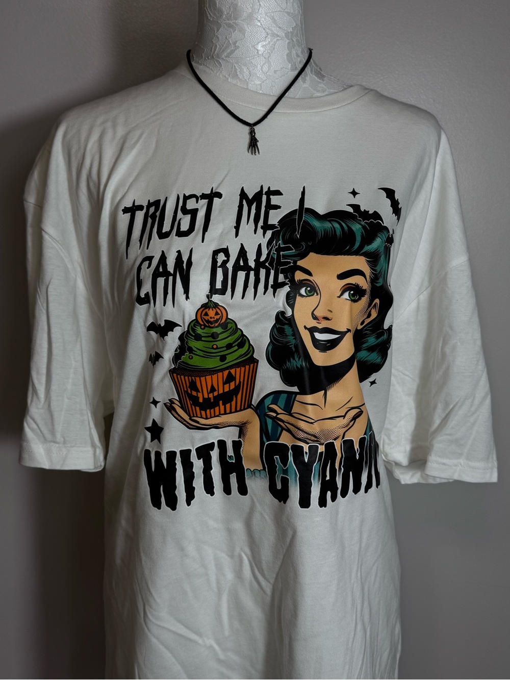 Halloween Trust Me I Can Bake With Cyanide Graphic White T-Shirt